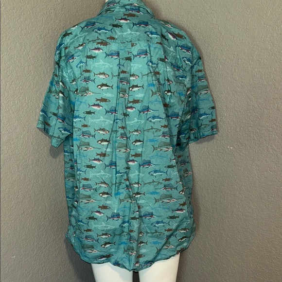 Eddie Bauer Men's Shark Print Shirt - Teal - Picture 2 of 2